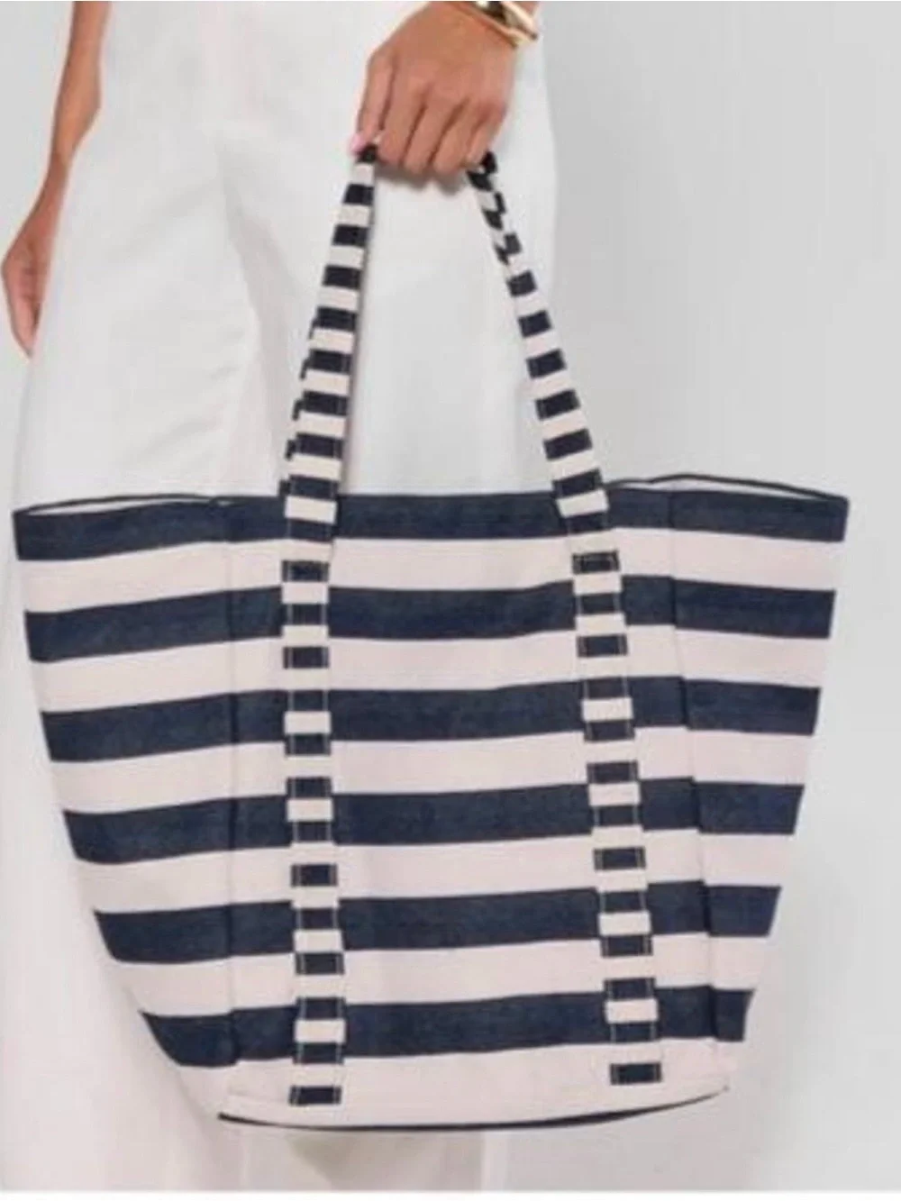 AVARA Navy and Cream Striped Canvas Tote
